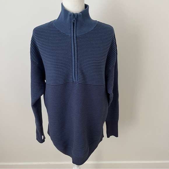 OFFLINE by Aerie Home Stretch Ribbed Sweater Half Zip Blue Sz M *Y18 - Picture 2 of 5